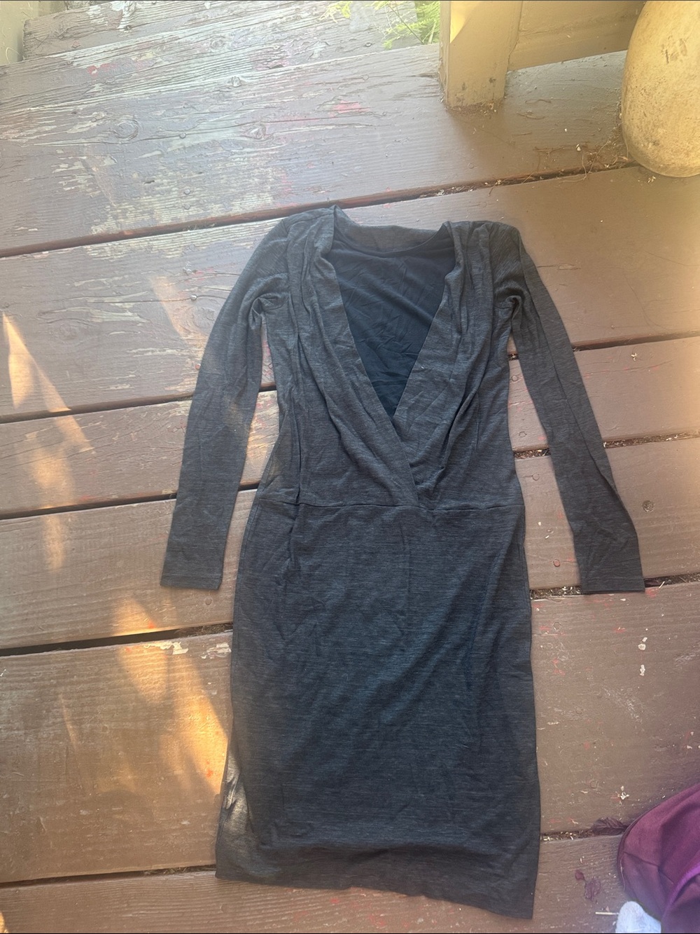 MARELLA Charcoal Gray Long Sleeve V-Neck Wrap Dress